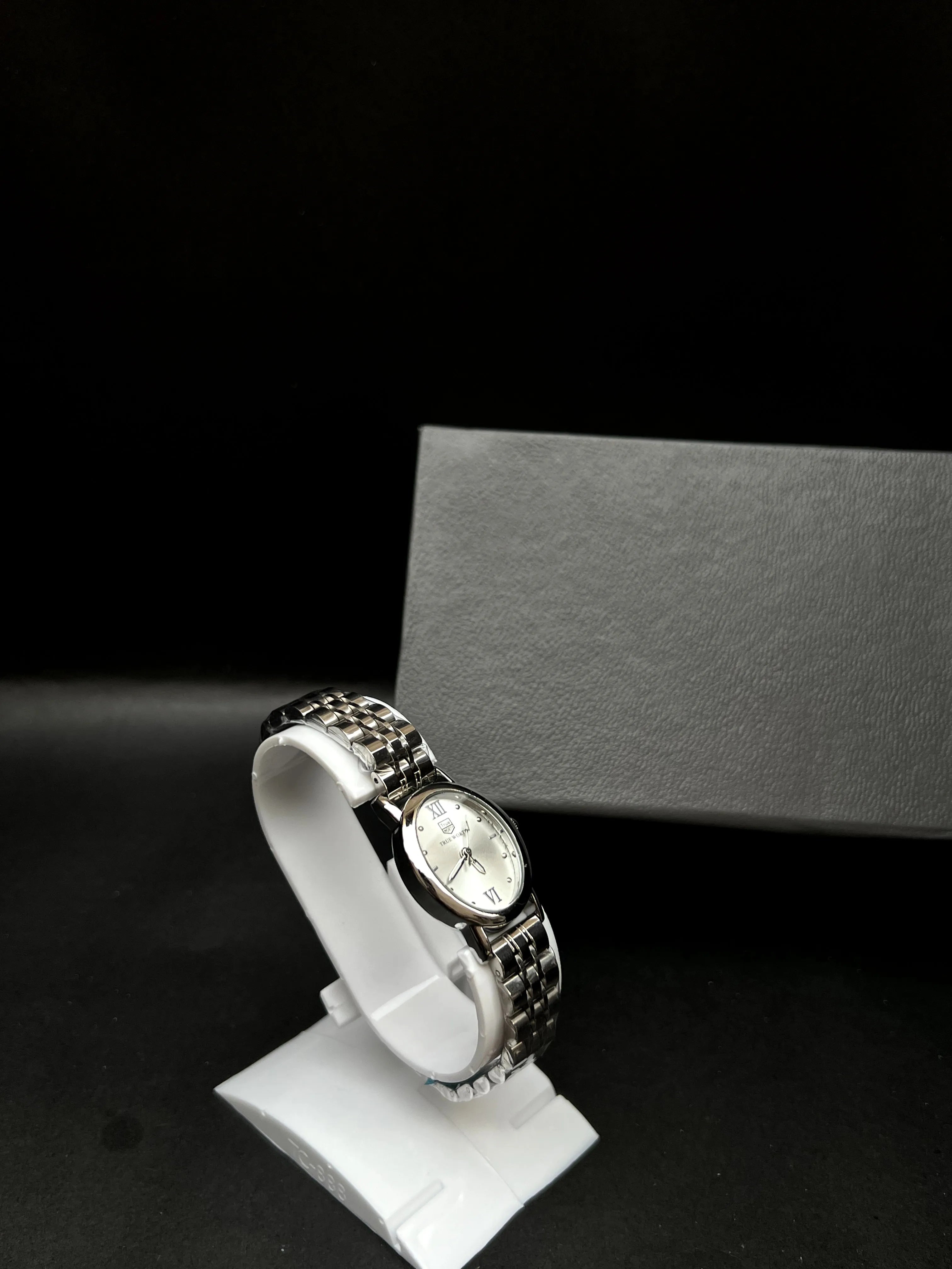 True Worth Classic Silver Stainless Steel Watch with White Dial”