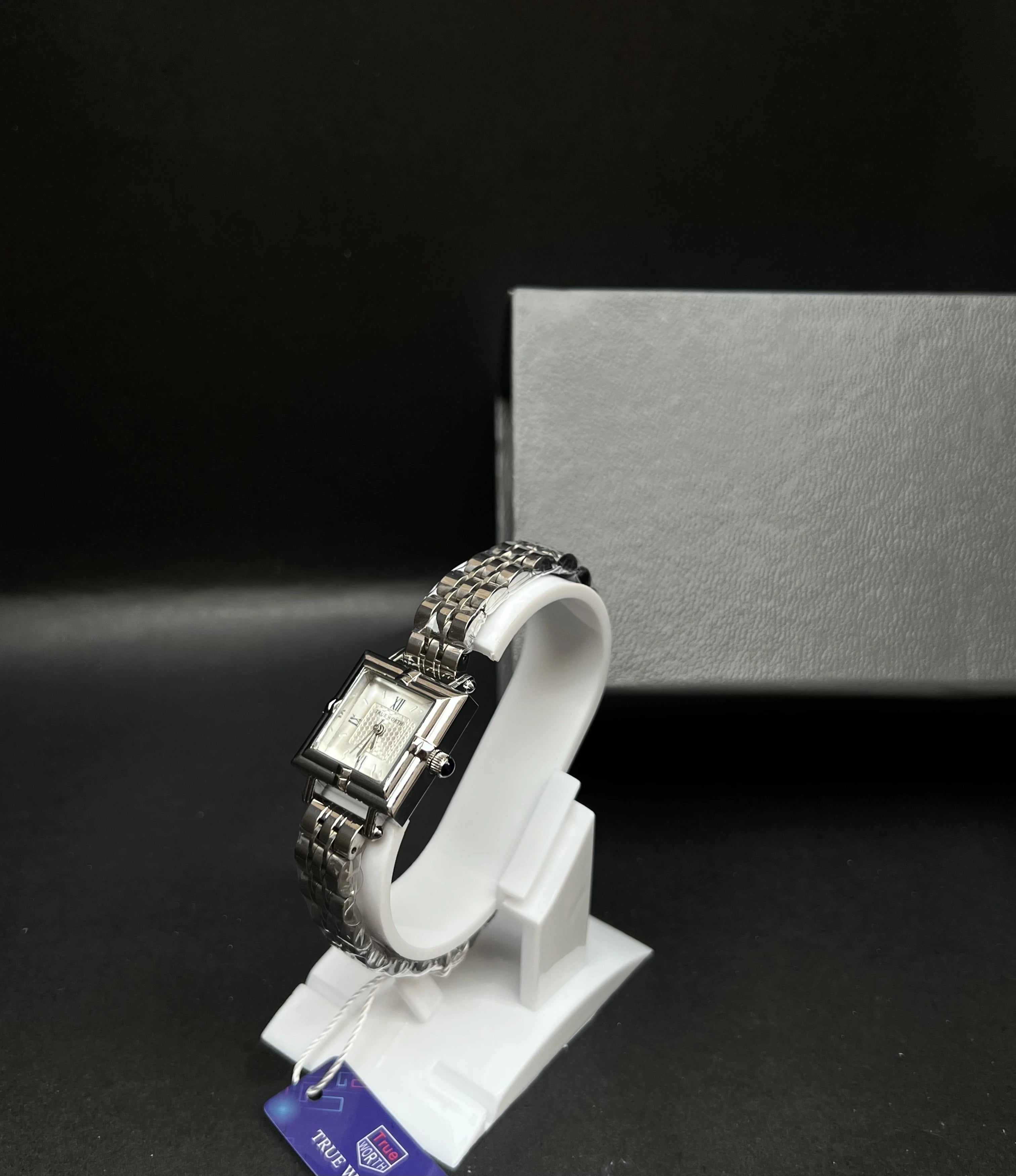 True Worthy Elegant Square Silver Stainless Steel with White dial