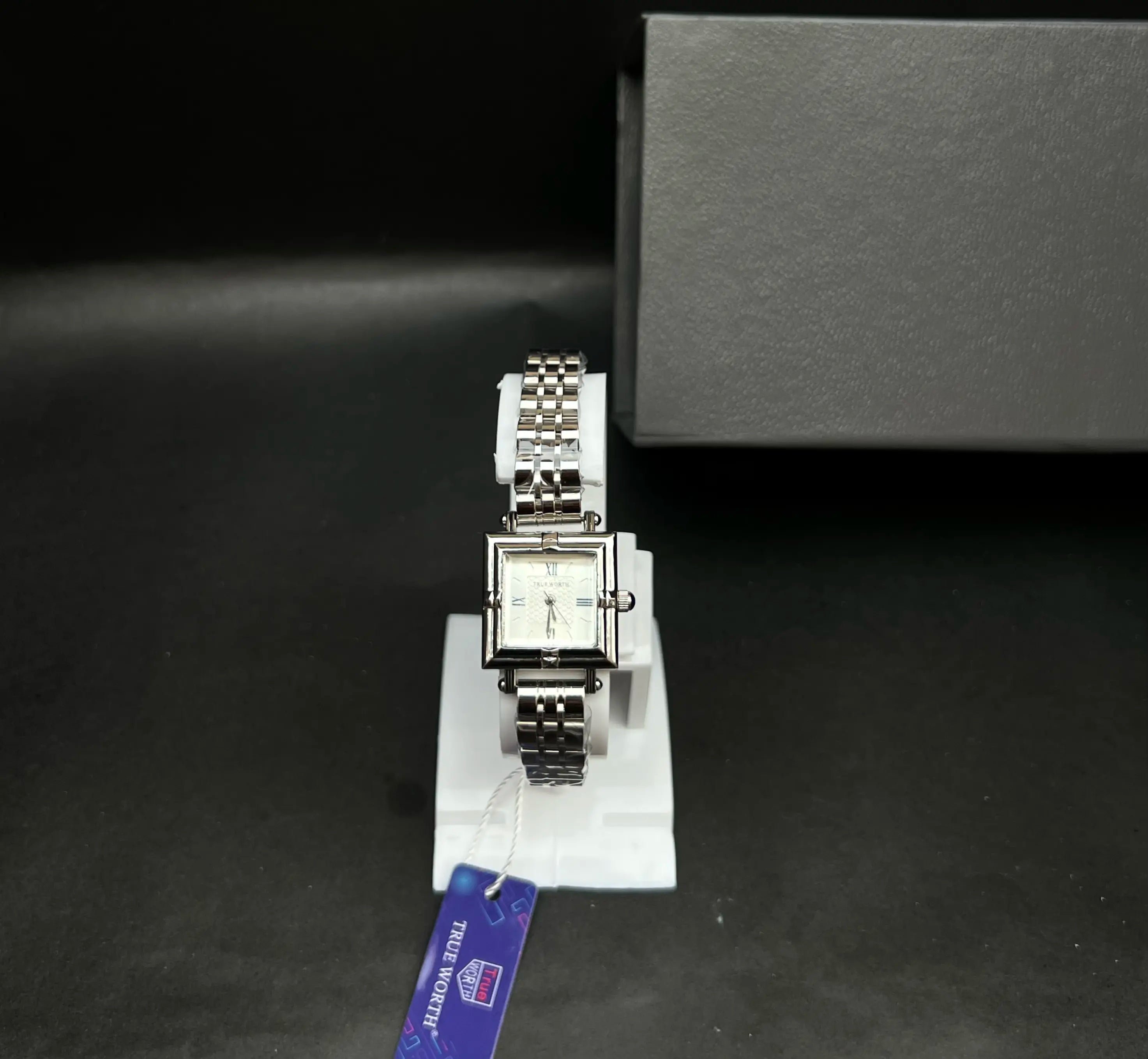 True Worthy Elegant Square Silver Stainless Steel with White dial