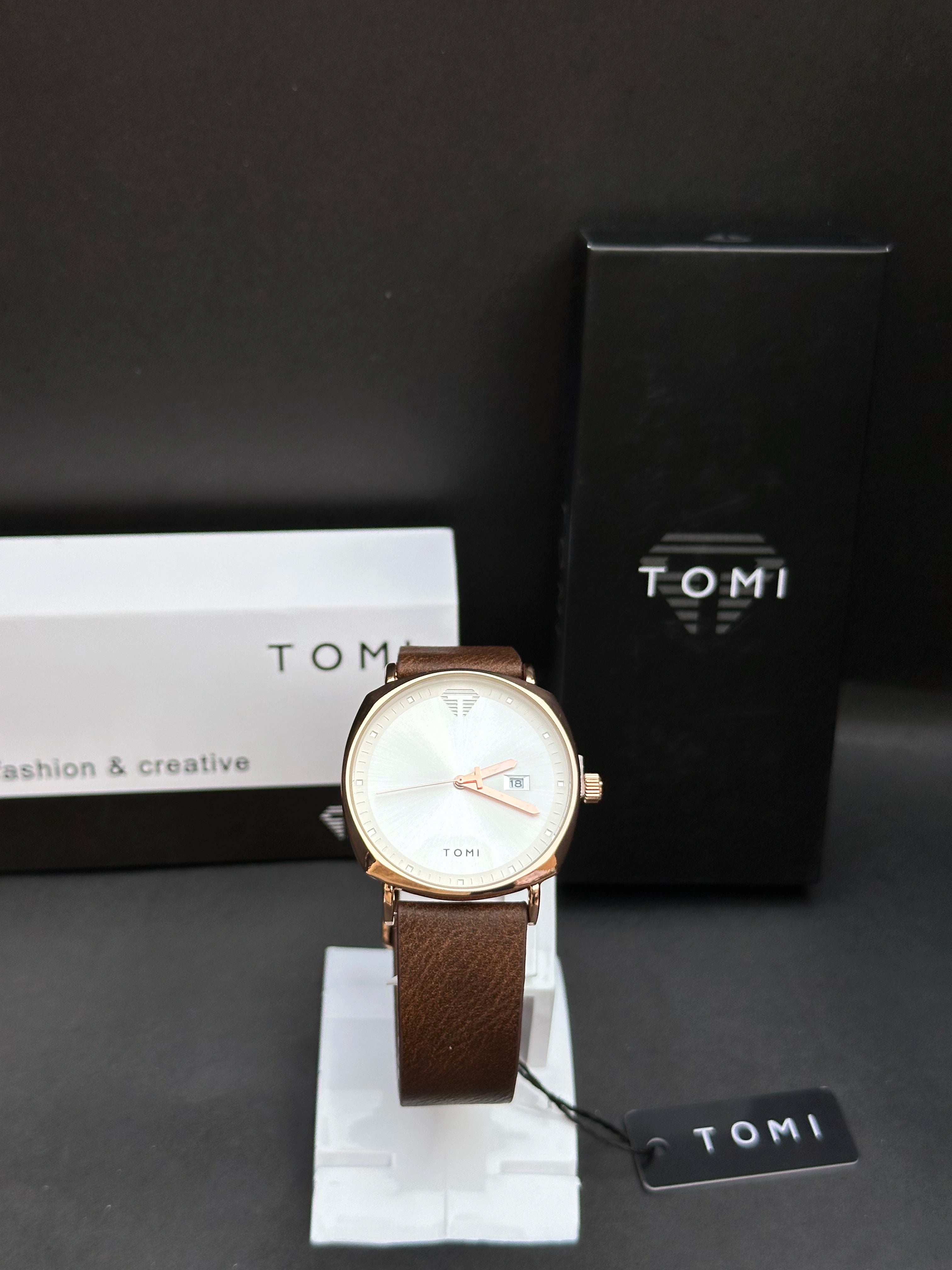TOMI Elegant Classic Watch – Brown Leather Edition