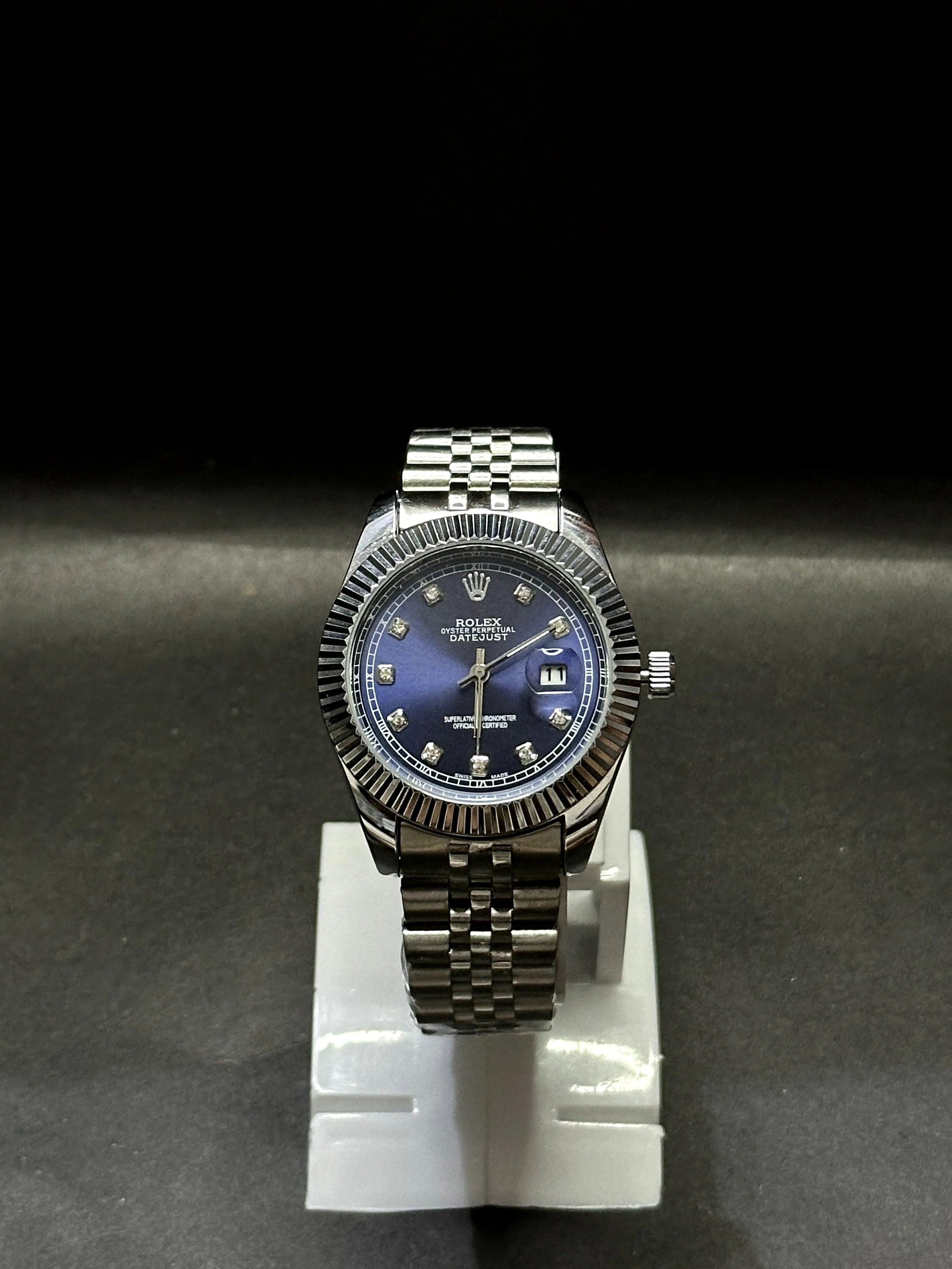 Rolex Oyster Perpetual Datejust, midnight blue dial set with diamond hour markers