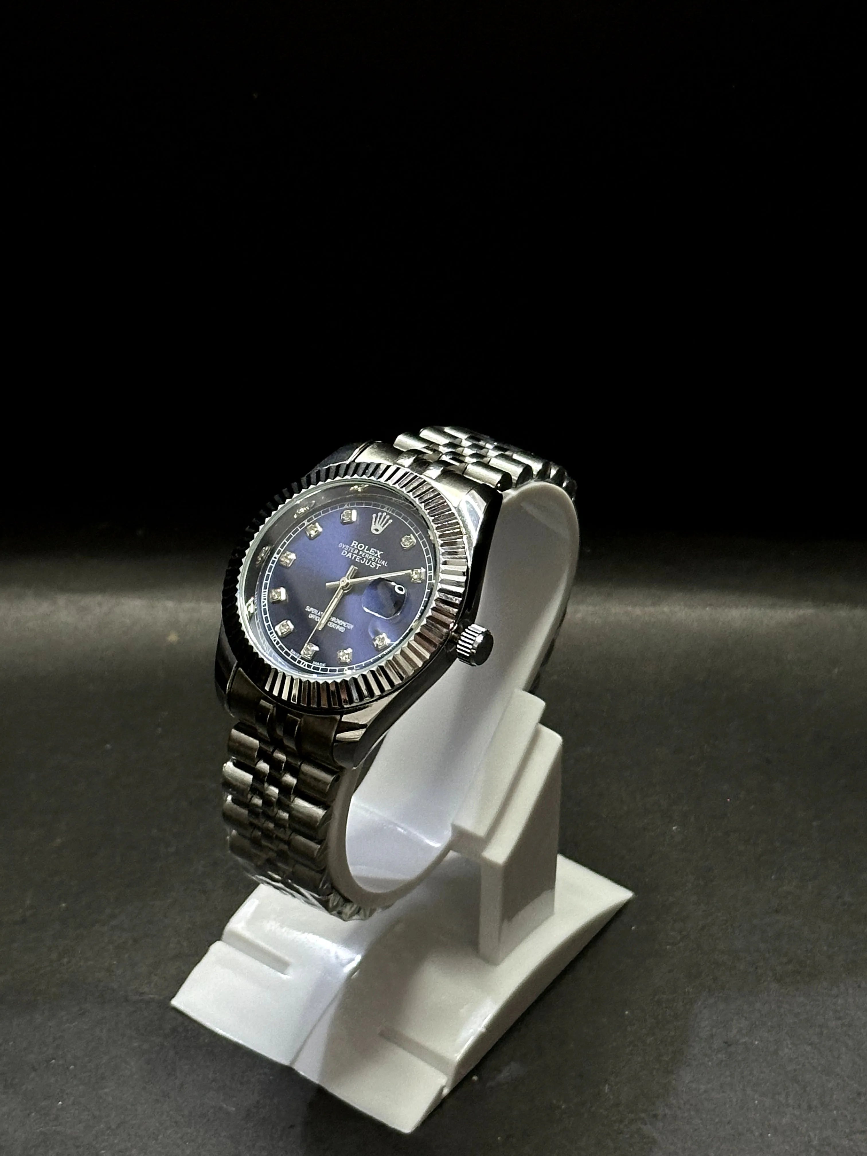 Rolex Oyster Perpetual Datejust, midnight blue dial set with diamond hour markers