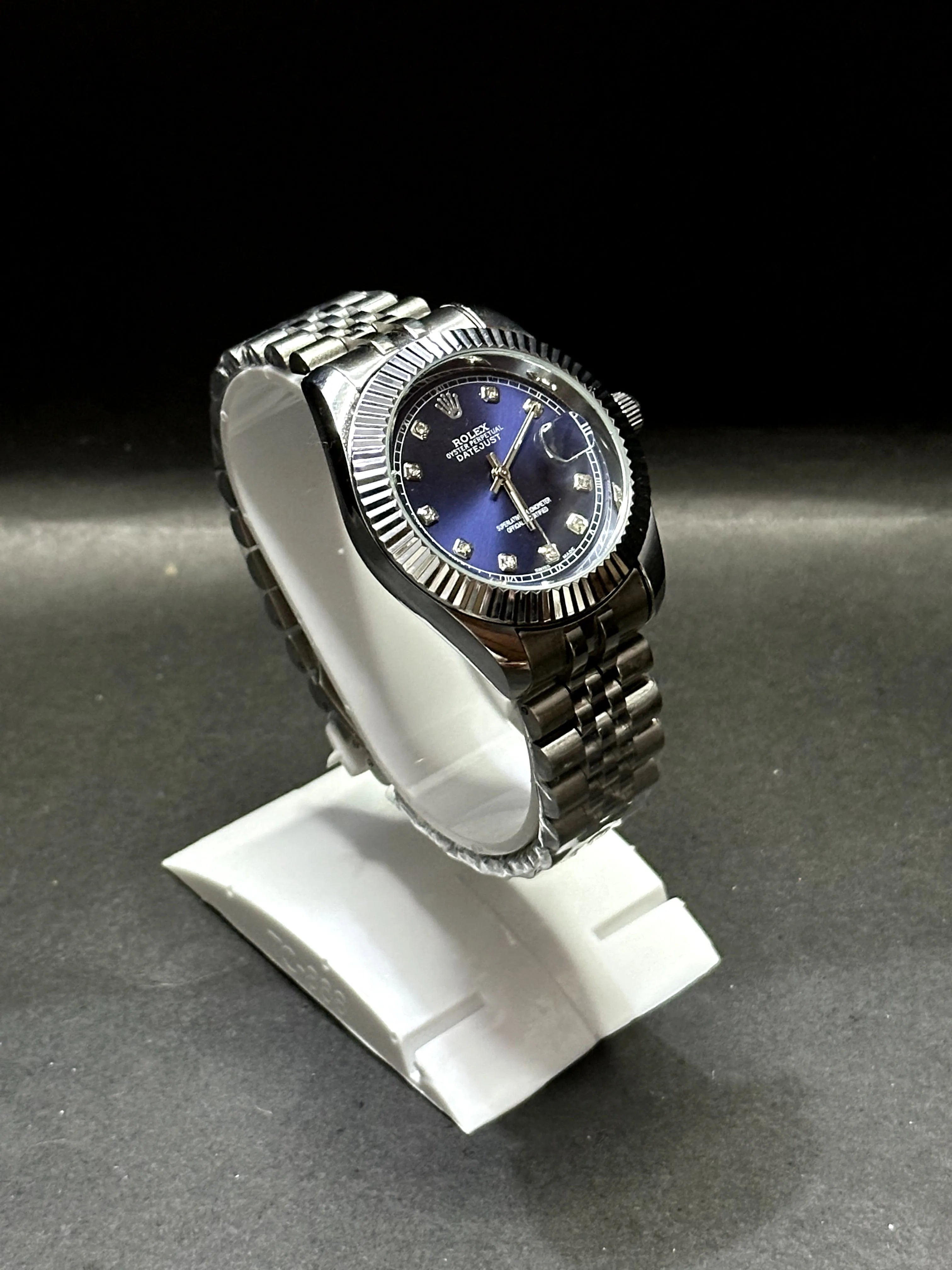 Rolex Oyster Perpetual Datejust, midnight blue dial set with diamond hour markers