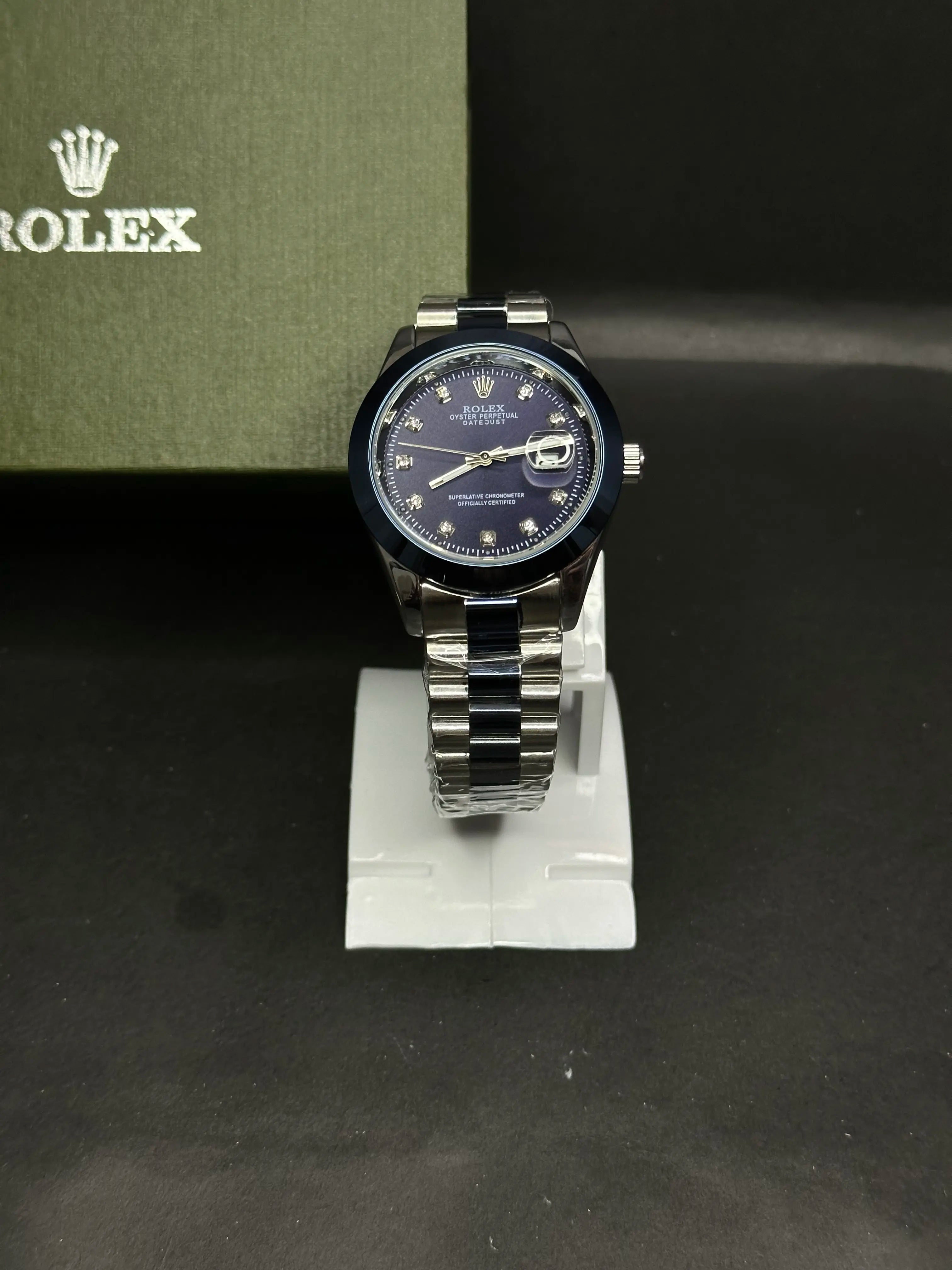 Rolex Oyster Perpetual Datejust Black Dial Diamond Markers Stainless Steel Watch