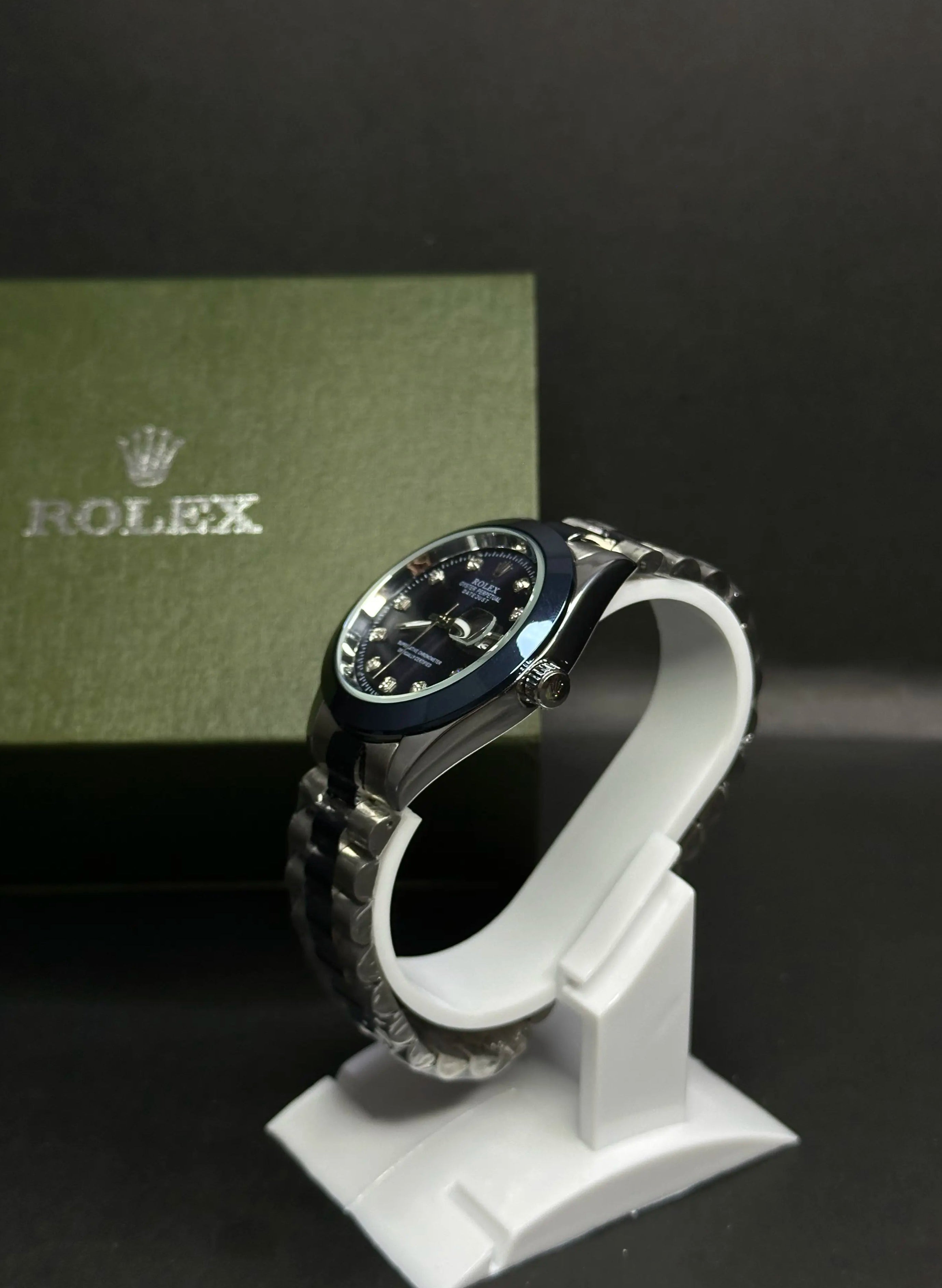 Rolex Oyster Perpetual Datejust Black Dial Diamond Markers Stainless Steel Watch