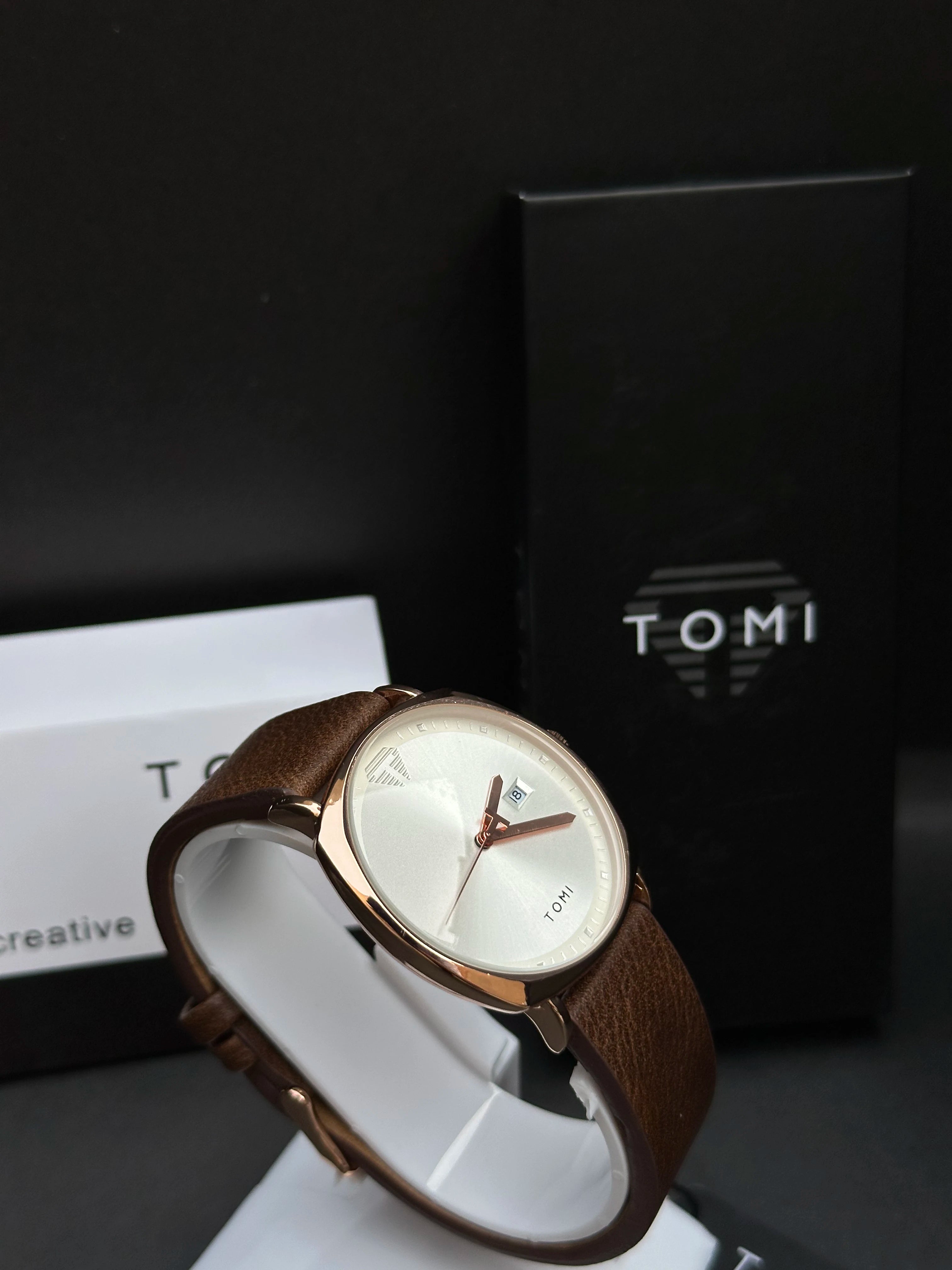 TOMI Elegant Classic Watch – Brown Leather Edition